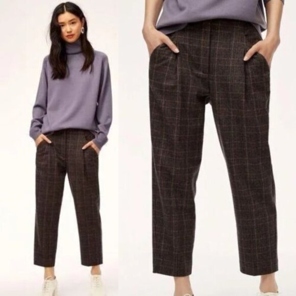 Aritzia Chambery Wool Blend Plaid Check Trousers - Picture 1 of 7